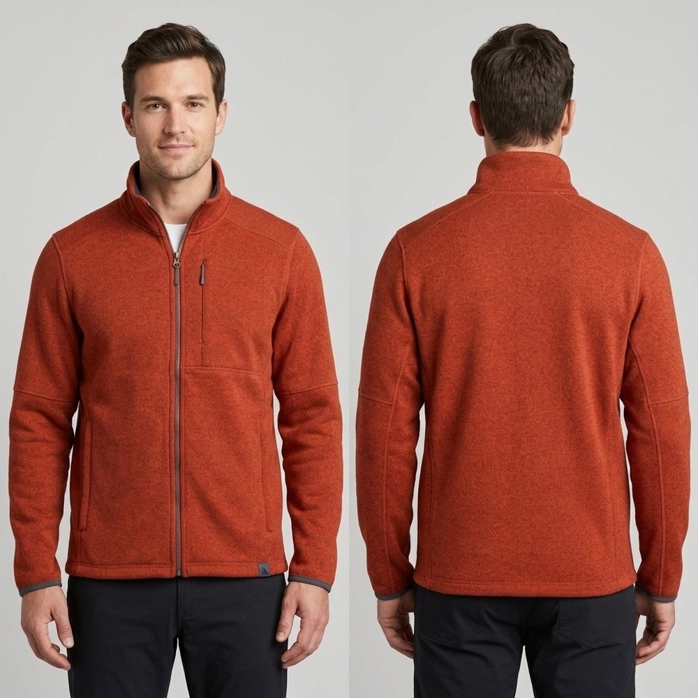 L.L. Bean Full Zip Fleece Jacket Men's Large Burnt Orange Chest Pocket Outdoor